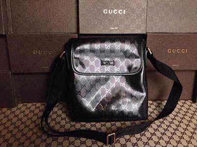 Gucci原版黑胶新款经典全皮斜跨提奢侈品牌男包 223666黑胶